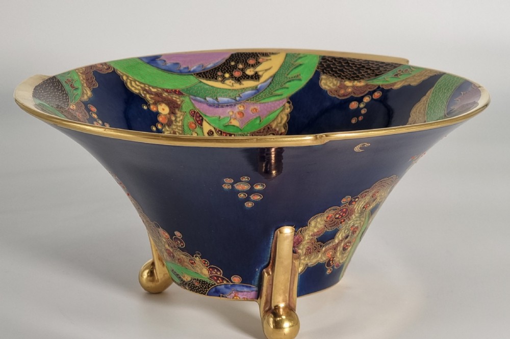 A superb lustre glazed Fielding’s Crown Devon large pottery table centre piece or footed bowl View V