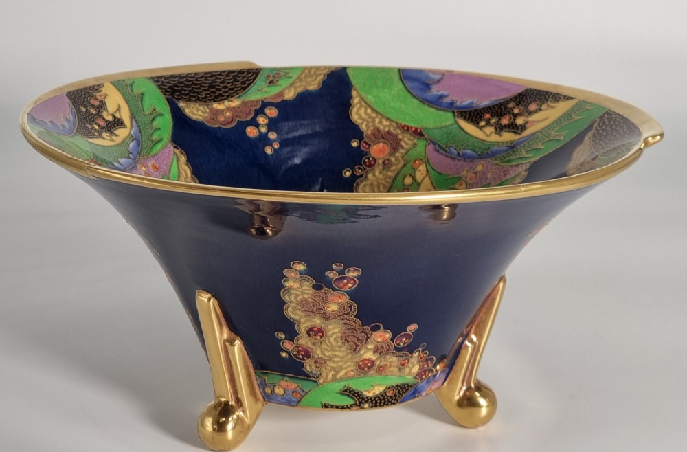 A superb lustre glazed Fielding’s Crown Devon large pottery table centre piece or footed bowl View VI