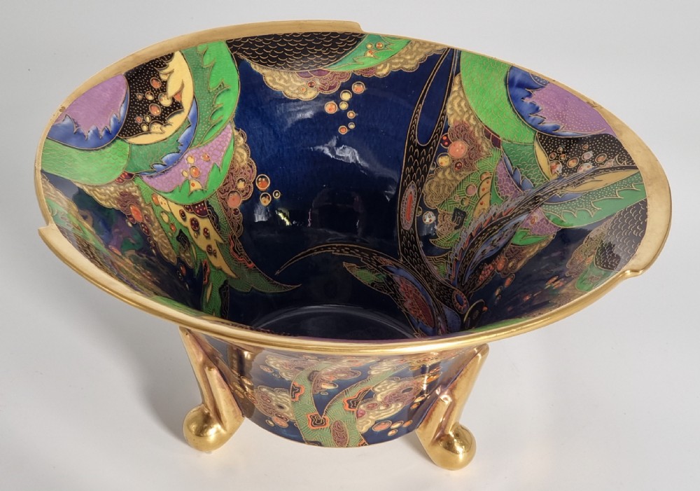 A superb lustre glazed Fielding’s Crown Devon large pottery table centre piece or footed bowl View XI