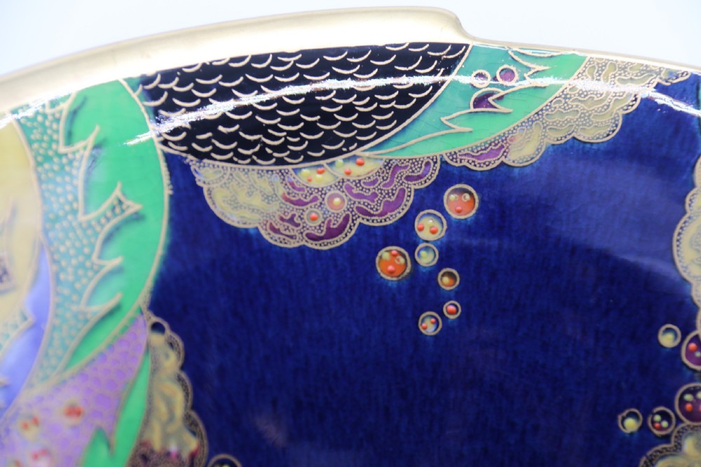 A superb lustre glazed Fielding’s Crown Devon large pottery table centre piece or footed bowl View XVI
