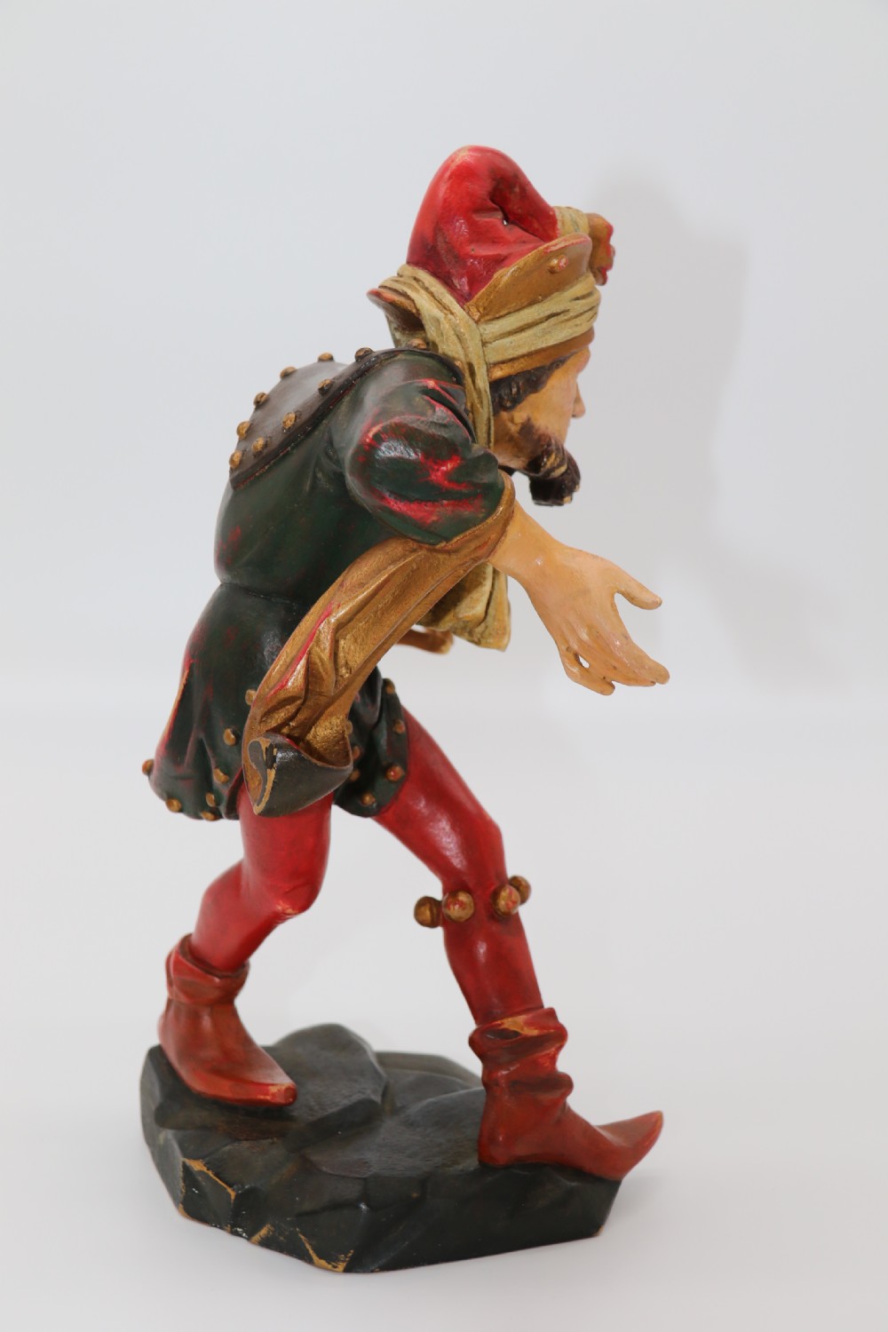 A superb pair of Black Forest carved lime wood and polychrome painted dancing jester figures View XIII