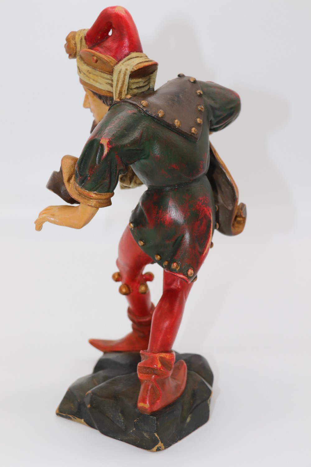 A superb pair of Black Forest carved lime wood and polychrome painted dancing jester figures View XV