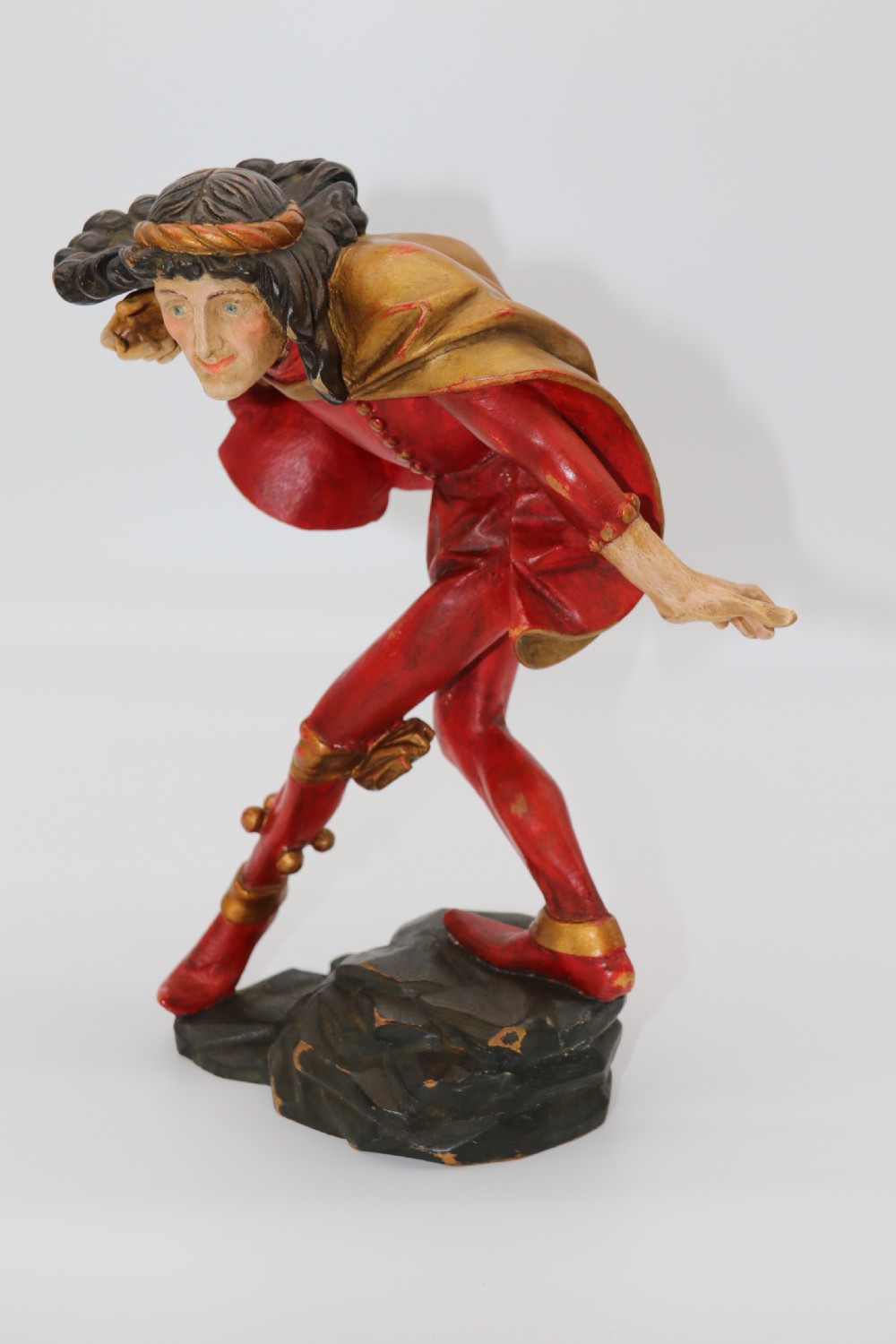 A superb pair of Black Forest carved lime wood and polychrome painted dancing jester figures View XVIII