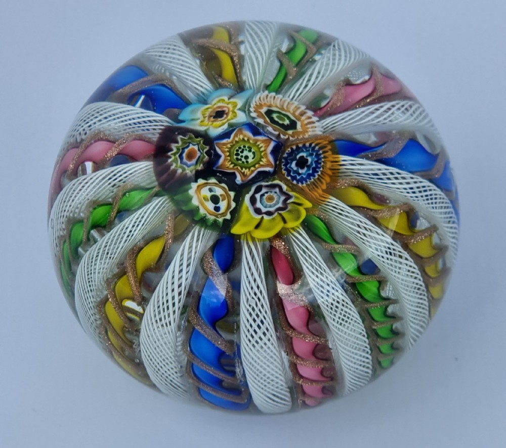 A superb large Italian Murano glass millefiori crown paperweight, circa 1930