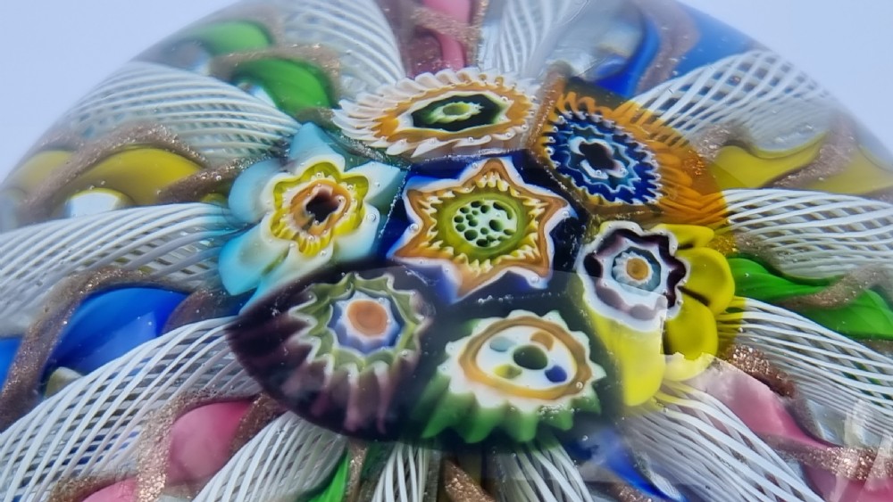 A superb large Italian Murano glass millefiori crown paperweight, circa 1930 View IV
