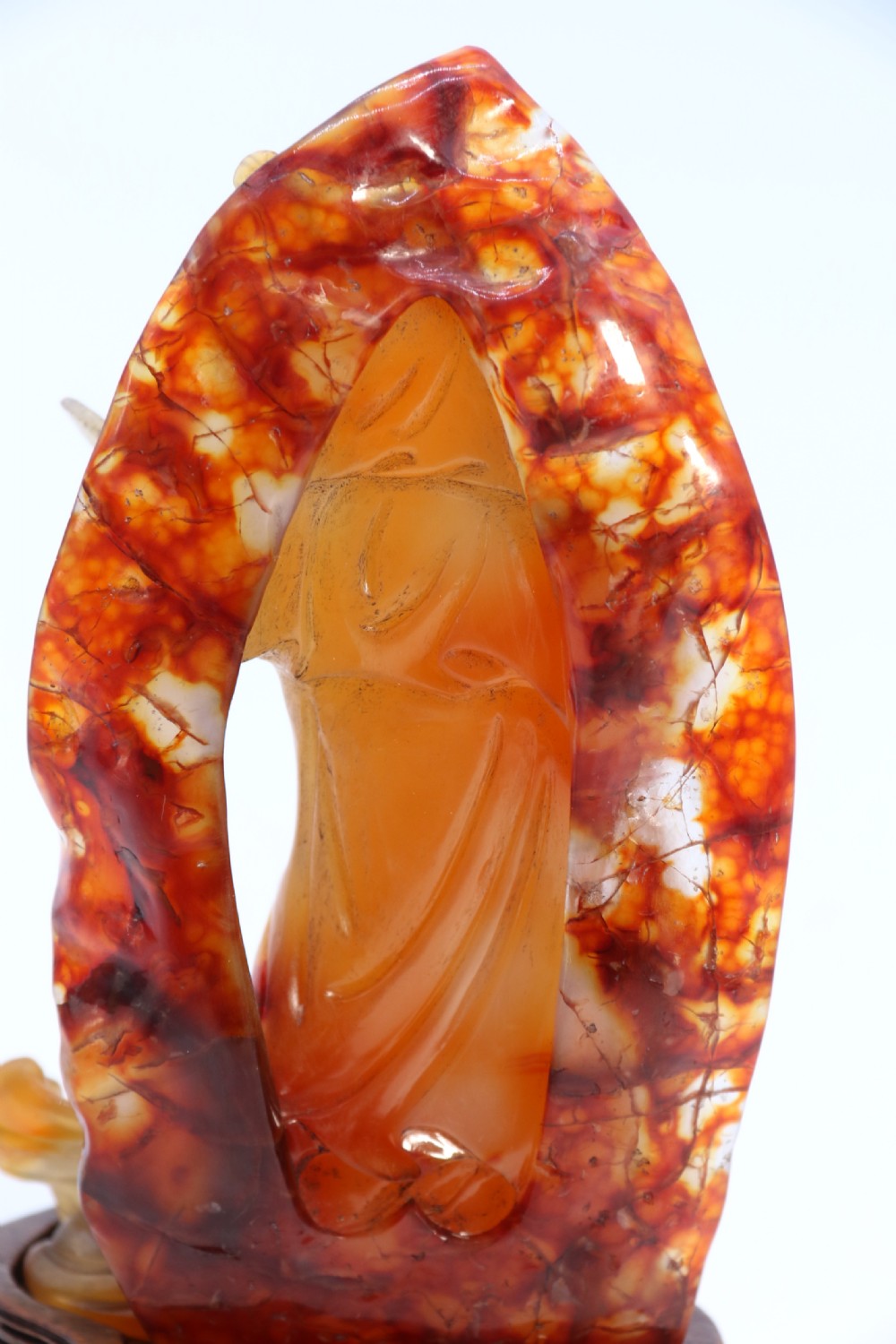 A very fine and rare Chinese hand carved agate hardstone figure of the goddess Guanyin. View XXI