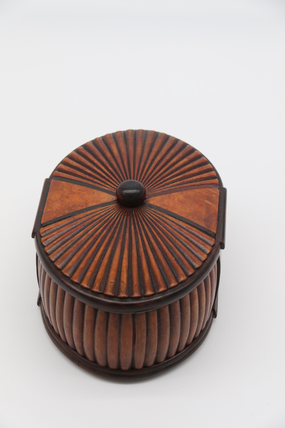 French Art Deco period oval shaped carved  wood jewel casket View II