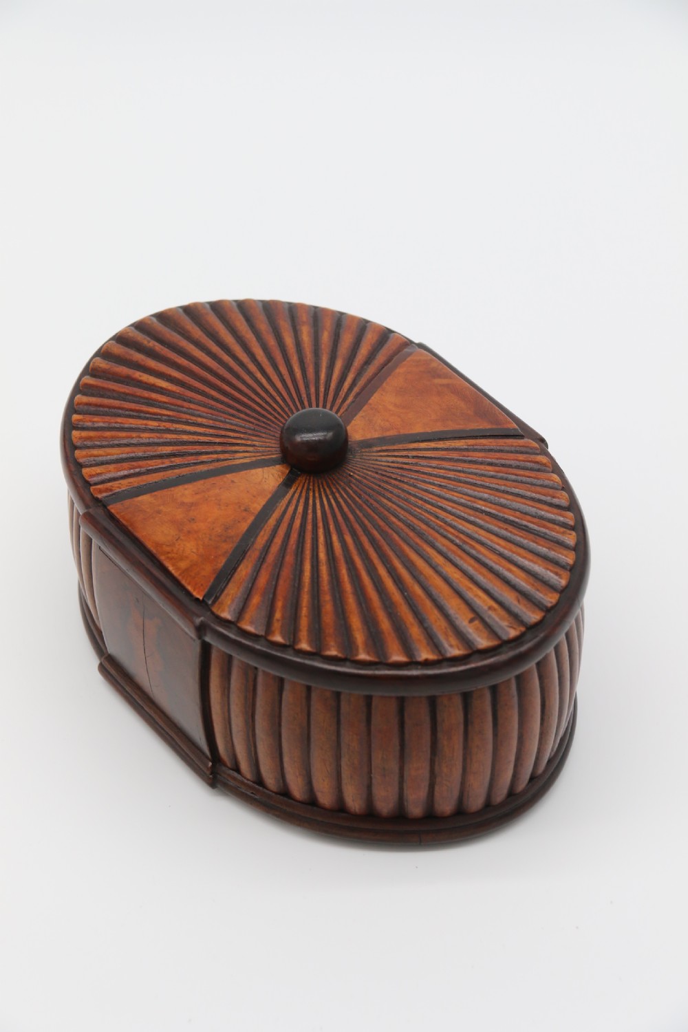French Art Deco period oval shaped carved  wood jewel casket View III