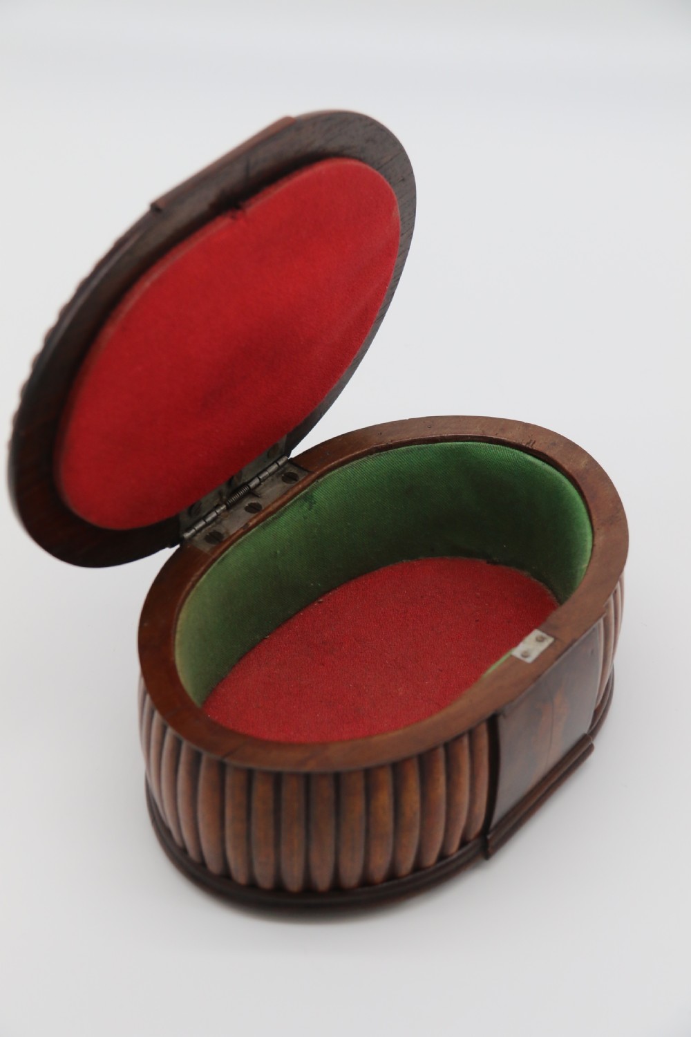 French Art Deco period oval shaped carved  wood jewel casket View V