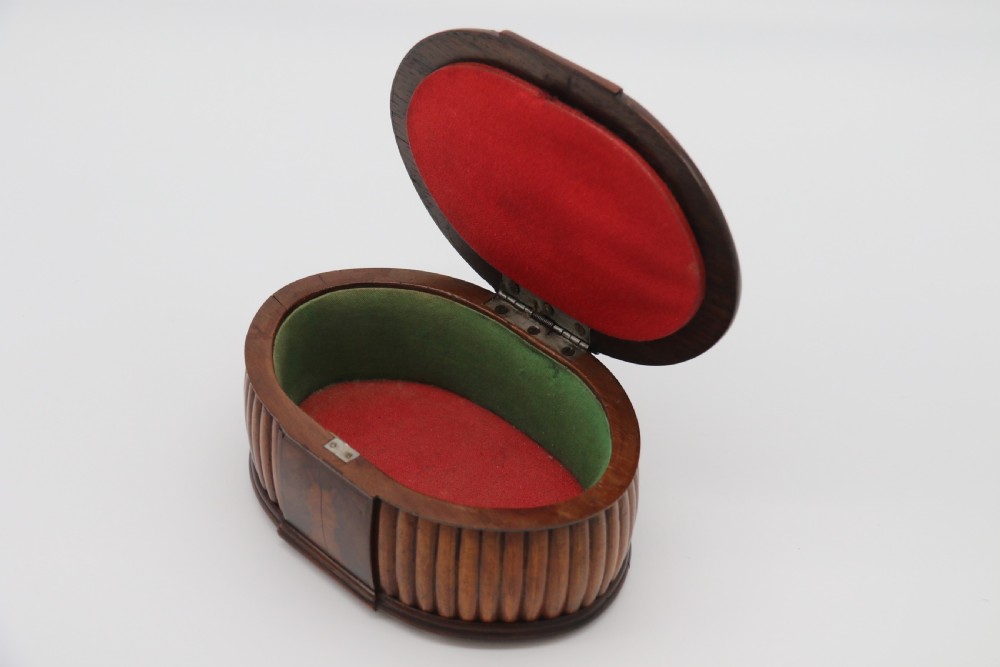 French Art Deco period oval shaped carved  wood jewel casket View VII