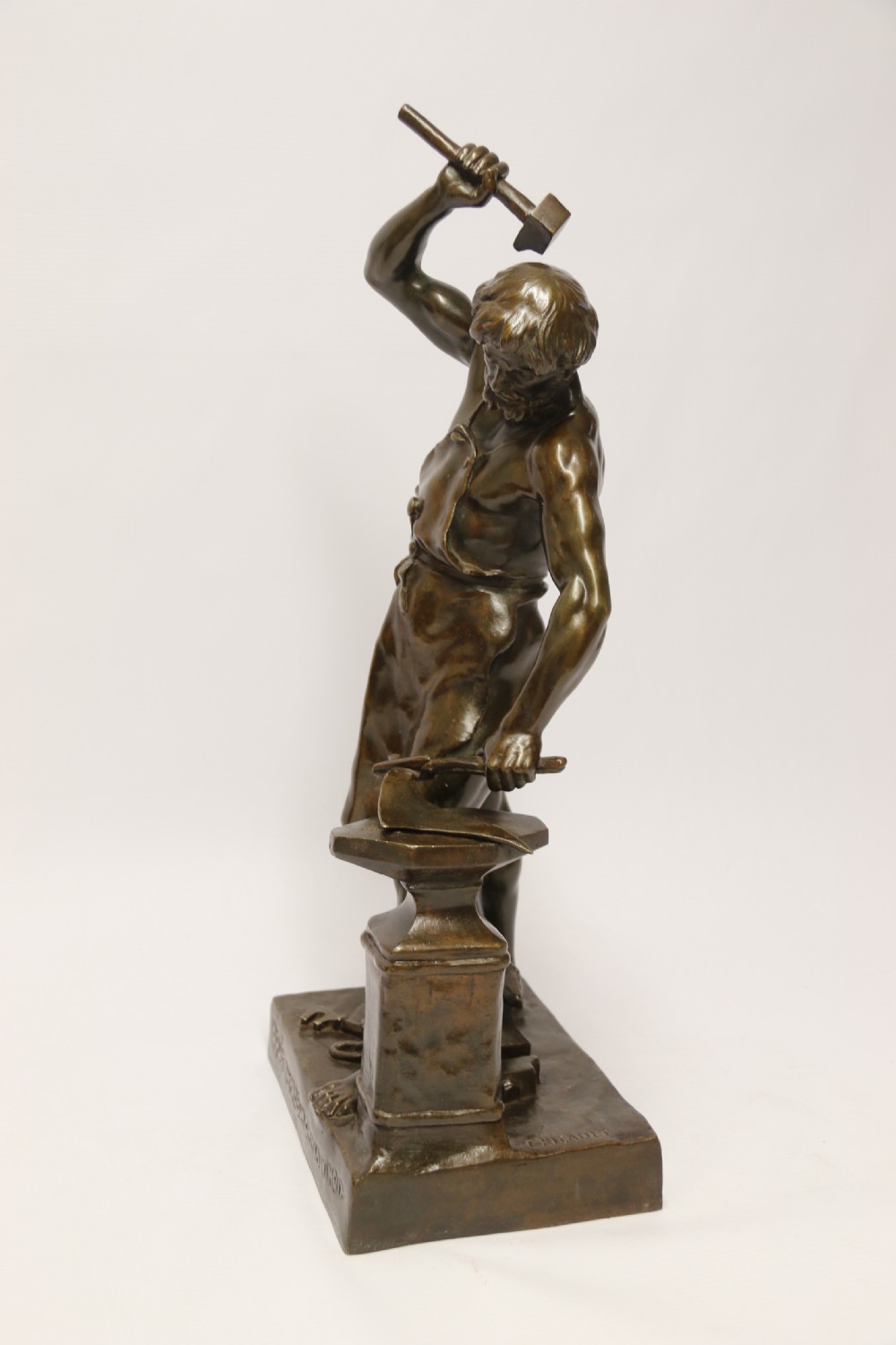 A suburb late 19th C bronze study of a semi naked blacksmith by E. L Picault View II
