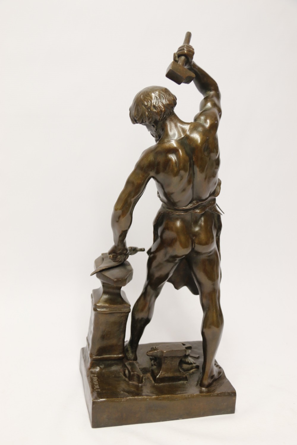 A suburb late 19th C bronze study of a semi naked blacksmith by E. L Picault View IV