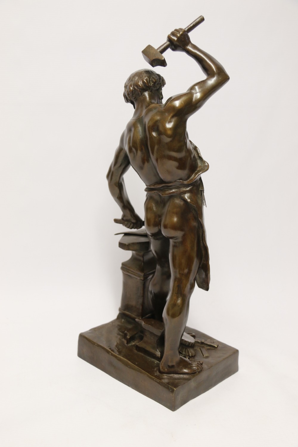 A suburb late 19th C bronze study of a semi naked blacksmith by E. L Picault View V