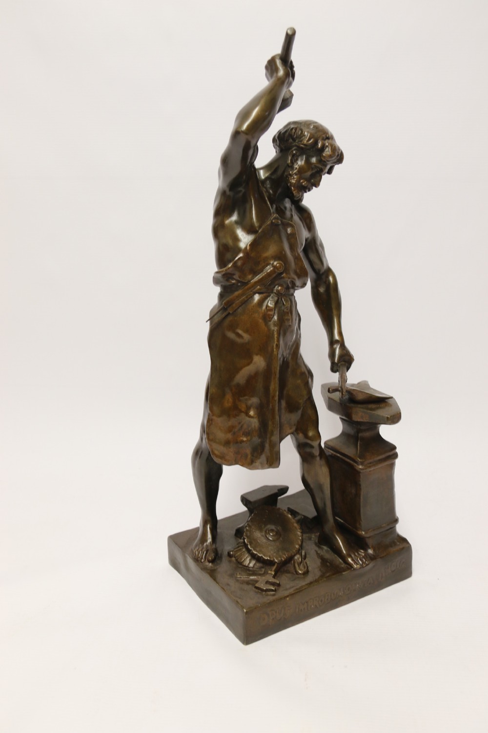 A suburb late 19th C bronze study of a semi naked blacksmith by E. L Picault View VII