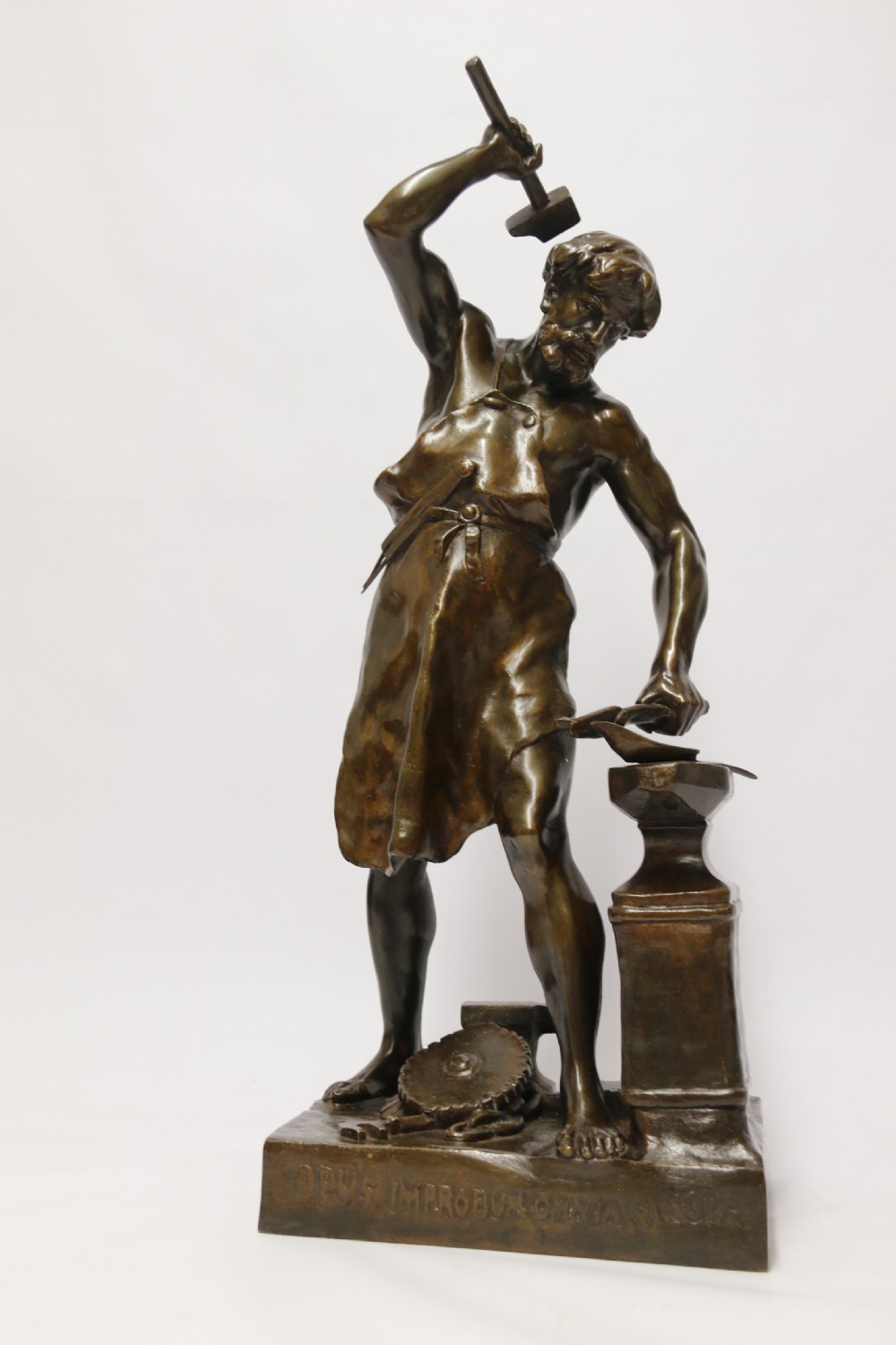 A suburb late 19th C bronze study of a semi naked blacksmith by E. L Picault View VIII