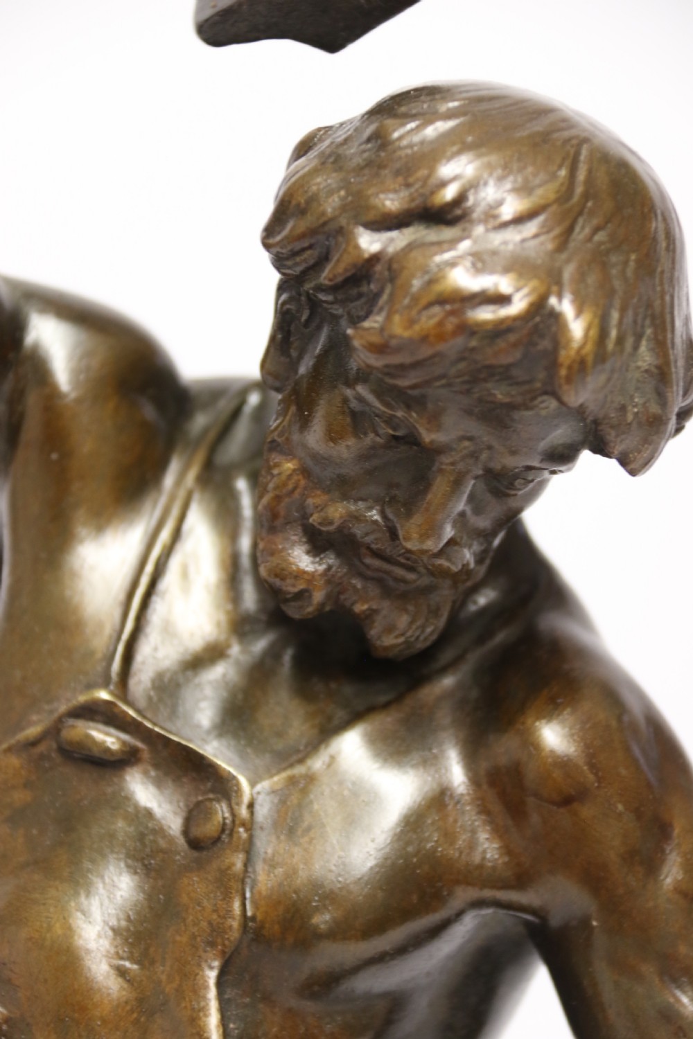A suburb late 19th C bronze study of a semi naked blacksmith by E. L Picault View IX