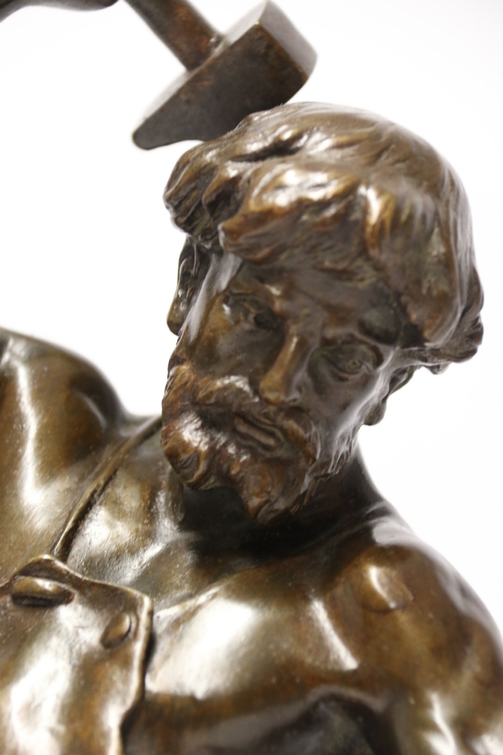 A suburb late 19th C bronze study of a semi naked blacksmith by E. L Picault View X