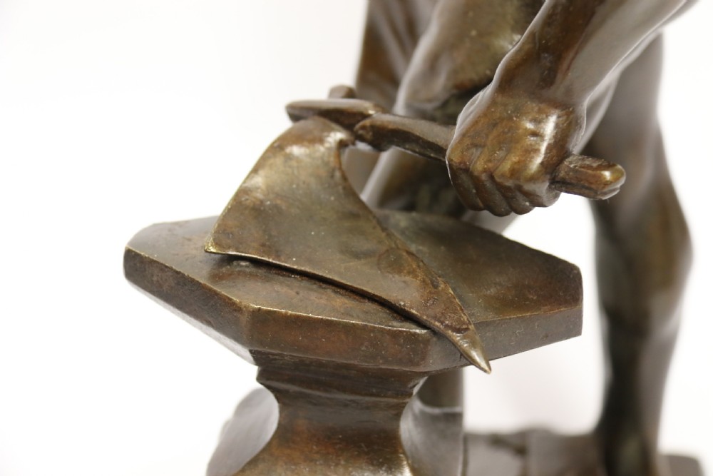 A suburb late 19th C bronze study of a semi naked blacksmith by E. L Picault View XII