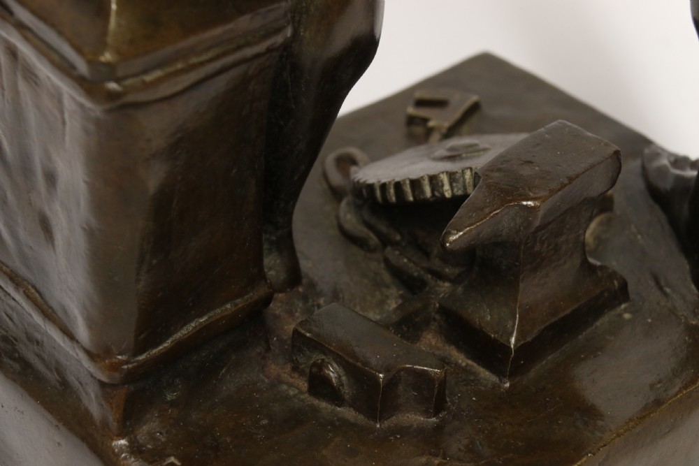 A suburb late 19th C bronze study of a semi naked blacksmith by E. L Picault View XIII