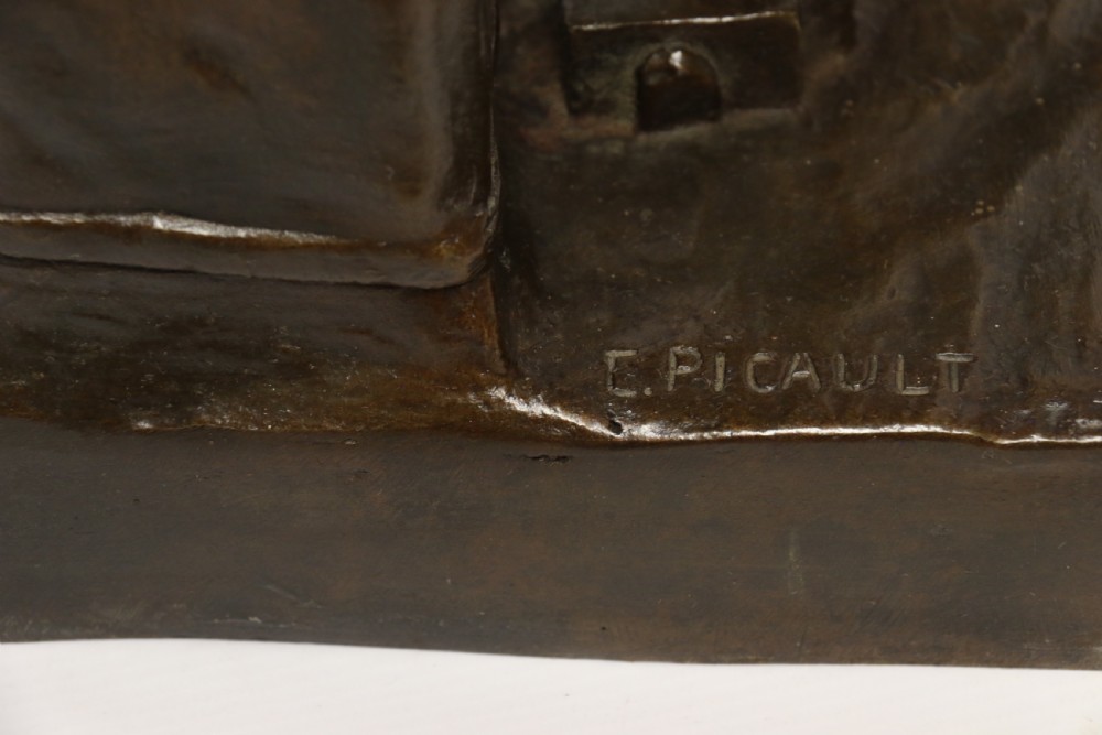 A suburb late 19th C bronze study of a semi naked blacksmith by E. L Picault View XV