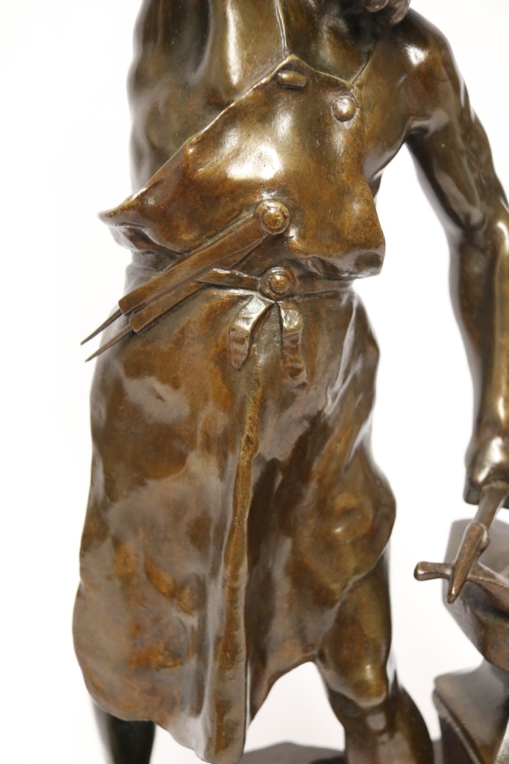 A suburb late 19th C bronze study of a semi naked blacksmith by E. L Picault View XVIII