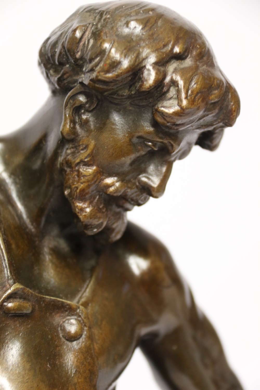A suburb late 19th C bronze study of a semi naked blacksmith by E. L Picault View XIX