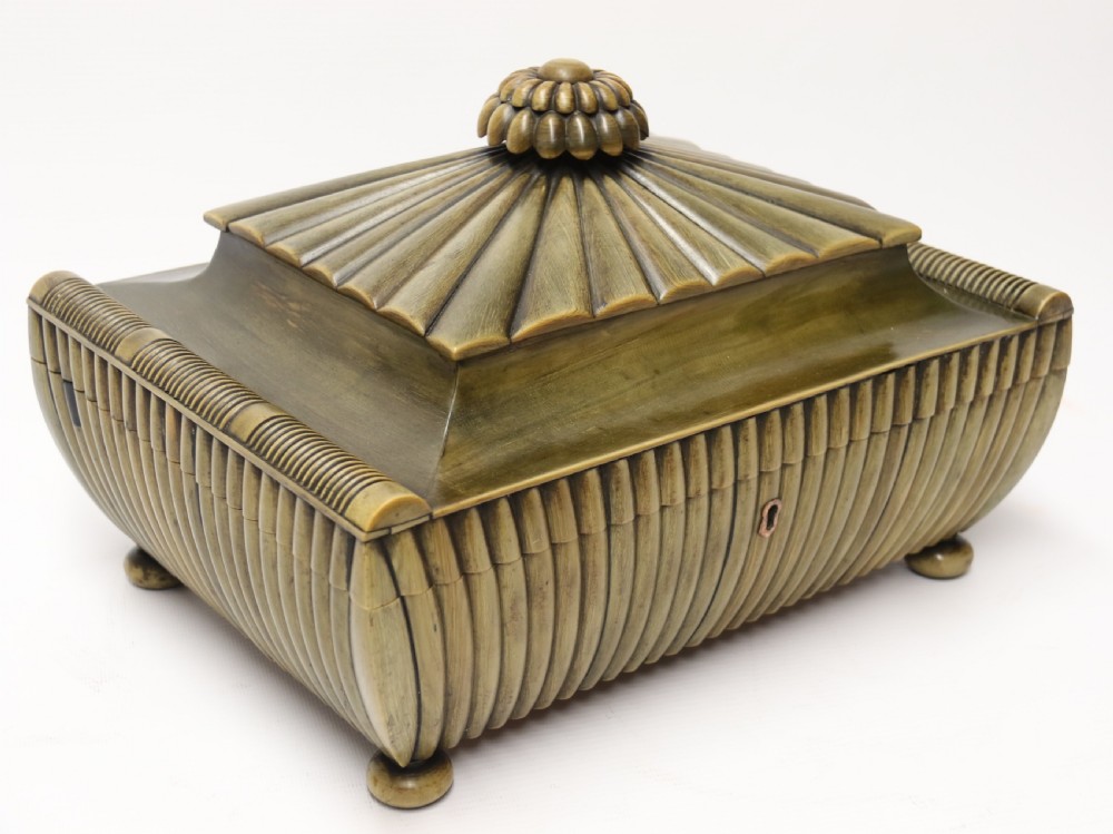An exceptional Indian Raj period carved horn workbox, circa 1840