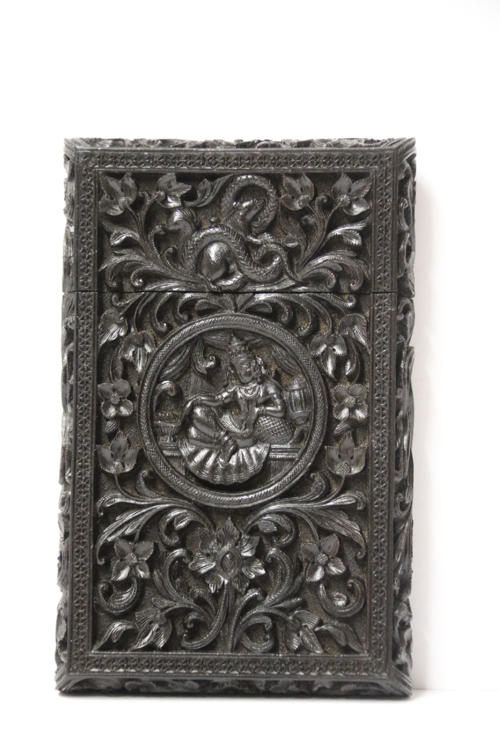 An exceptional Indian Raj period carved ebony calling card case, circa 1860 View IV