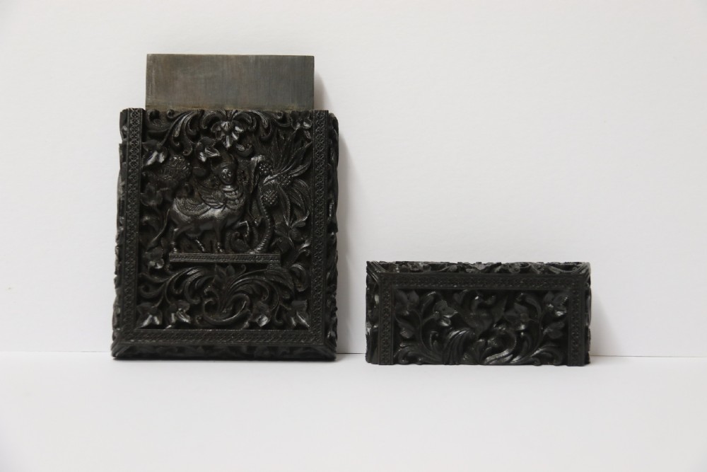 An exceptional Indian Raj period carved ebony calling card case, circa 1860 View VII