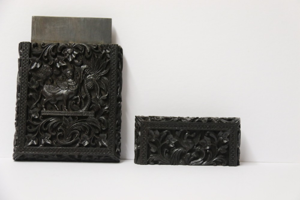 An exceptional Indian Raj period carved ebony calling card case, circa 1860 View VIII