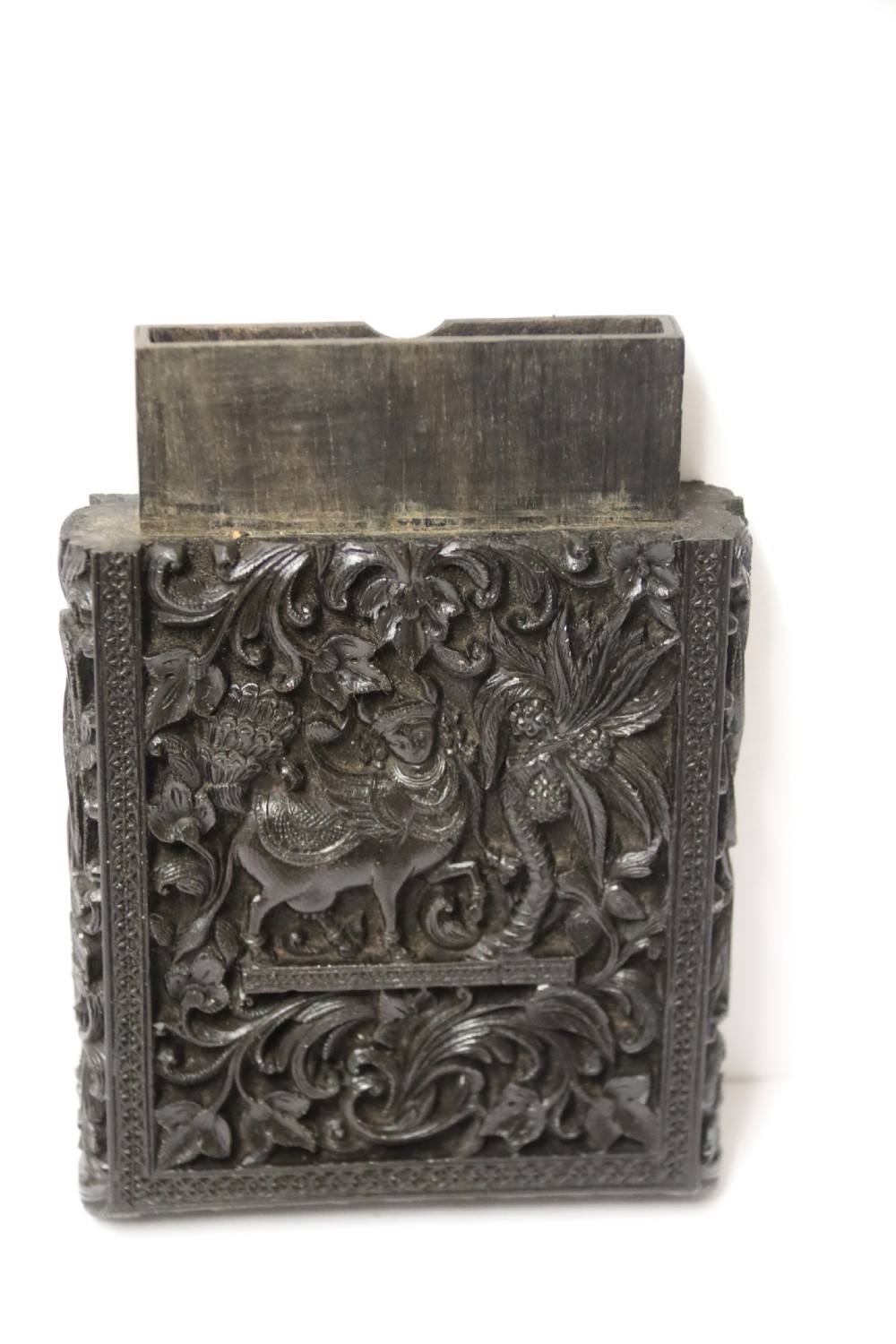 An exceptional Indian Raj period carved ebony calling card case, circa 1860 View IX