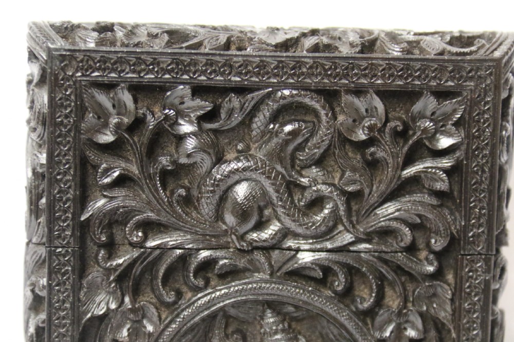 An exceptional Indian Raj period carved ebony calling card case, circa 1860 View XI