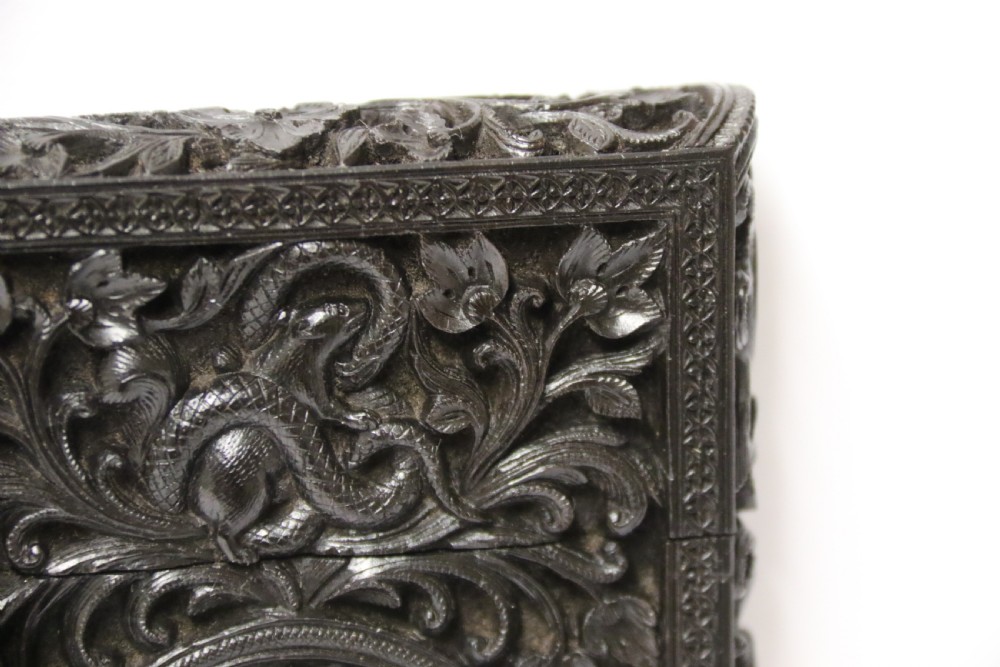 An exceptional Indian Raj period carved ebony calling card case, circa 1860 View XIV