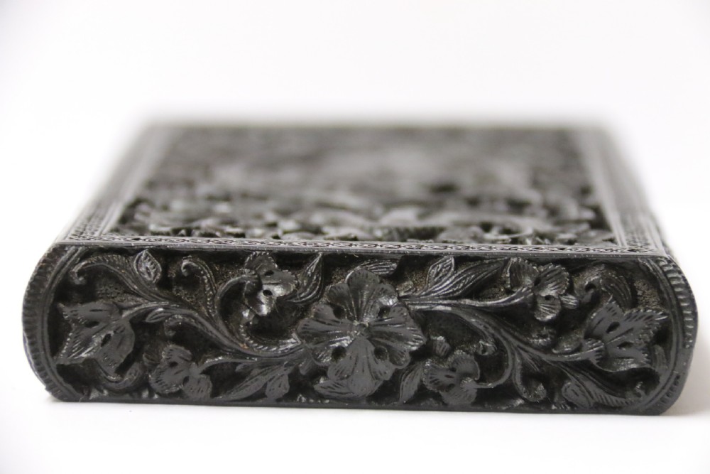An exceptional Indian Raj period carved ebony calling card case, circa 1860 View XXII