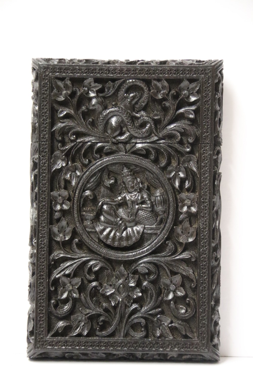 An exceptional Indian Raj period carved ebony calling card case, circa 1860 View XXIII