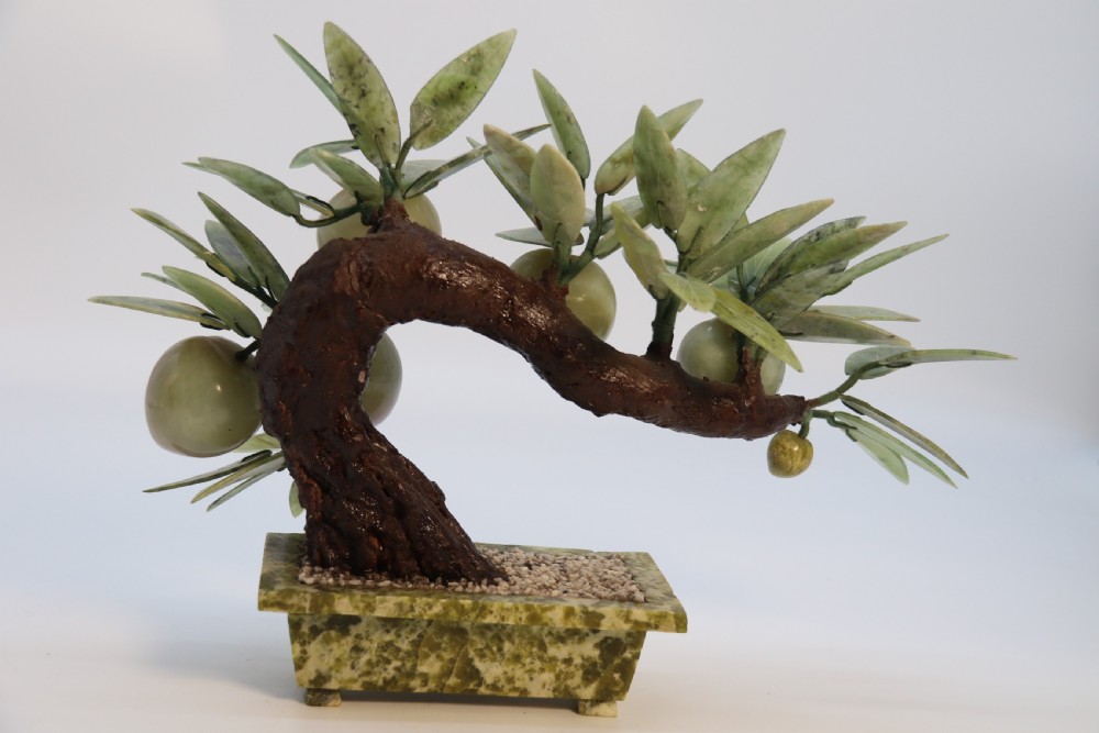 A rare Chinese large hardstone study of a fruiting peach bonsai tree, circa1930

 View VII