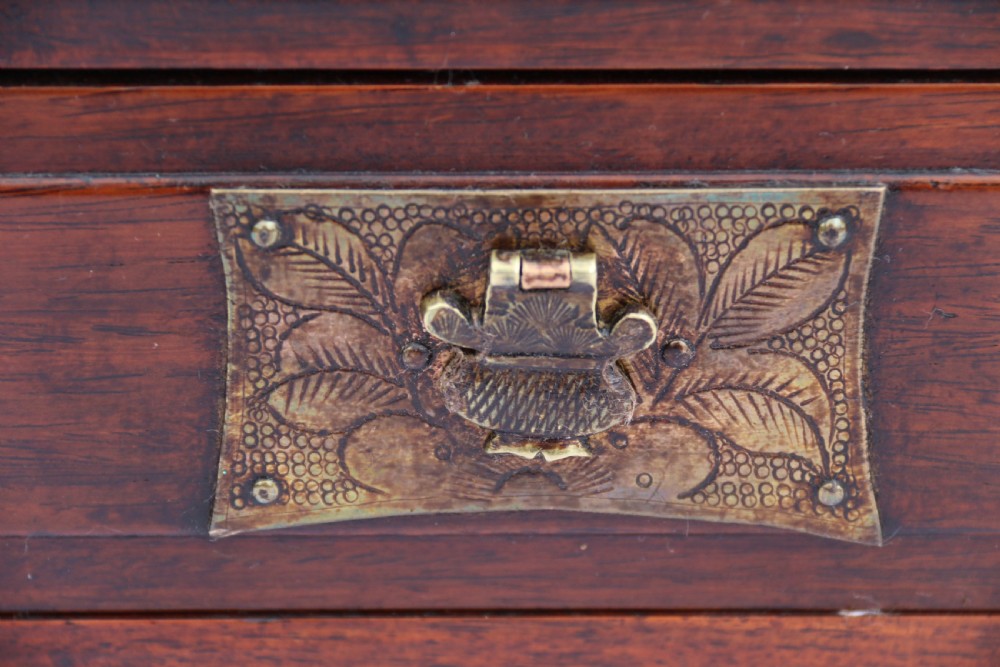 A rare Chinese hardwood and engraved bronze mounted small cabinet with a makers stamp. View XX