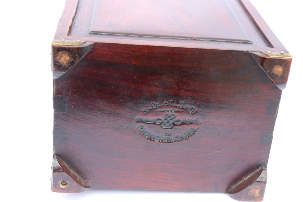 A rare Chinese hardwood and engraved bronze mounted small cabinet with a makers stamp. View XXVIII