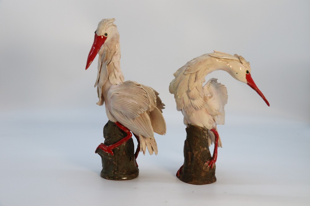 A superb pair of 19th century Meiji period Japanese hand made pottery storks, circa 1900

 View III