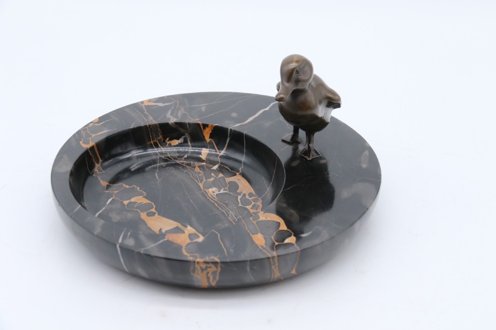A most pleasing 1930s marble and bronze mounted bowl or desk tidy.
 View III