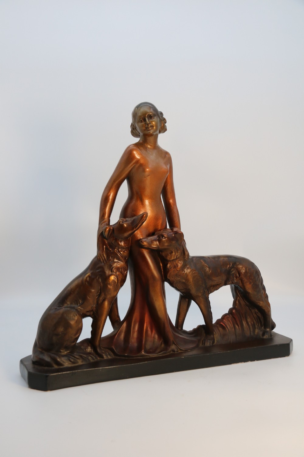 An elegant art deco plaster and cold painted figure group, circa 1930 View XIV