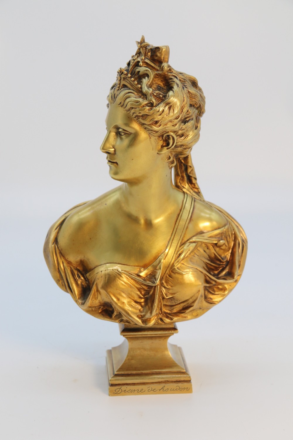 A Superb 19th century gilt bronze bust of Diana the Huntress after Jean Antoine Houdon (1741 – 1828)