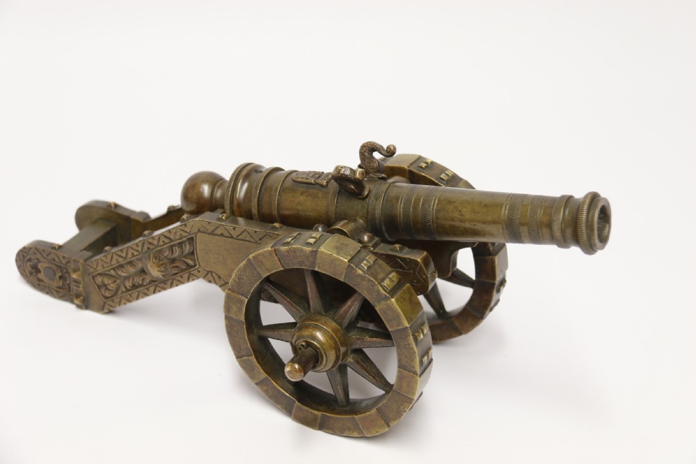 A 19th century French bronze model cannon. View III