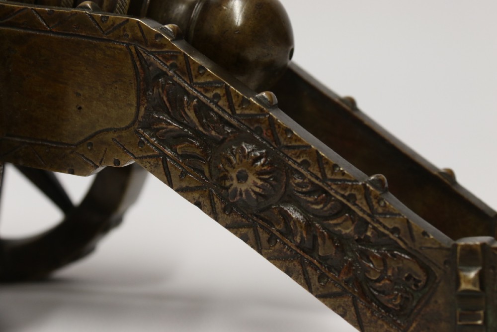 A 19th century French bronze model cannon. View X