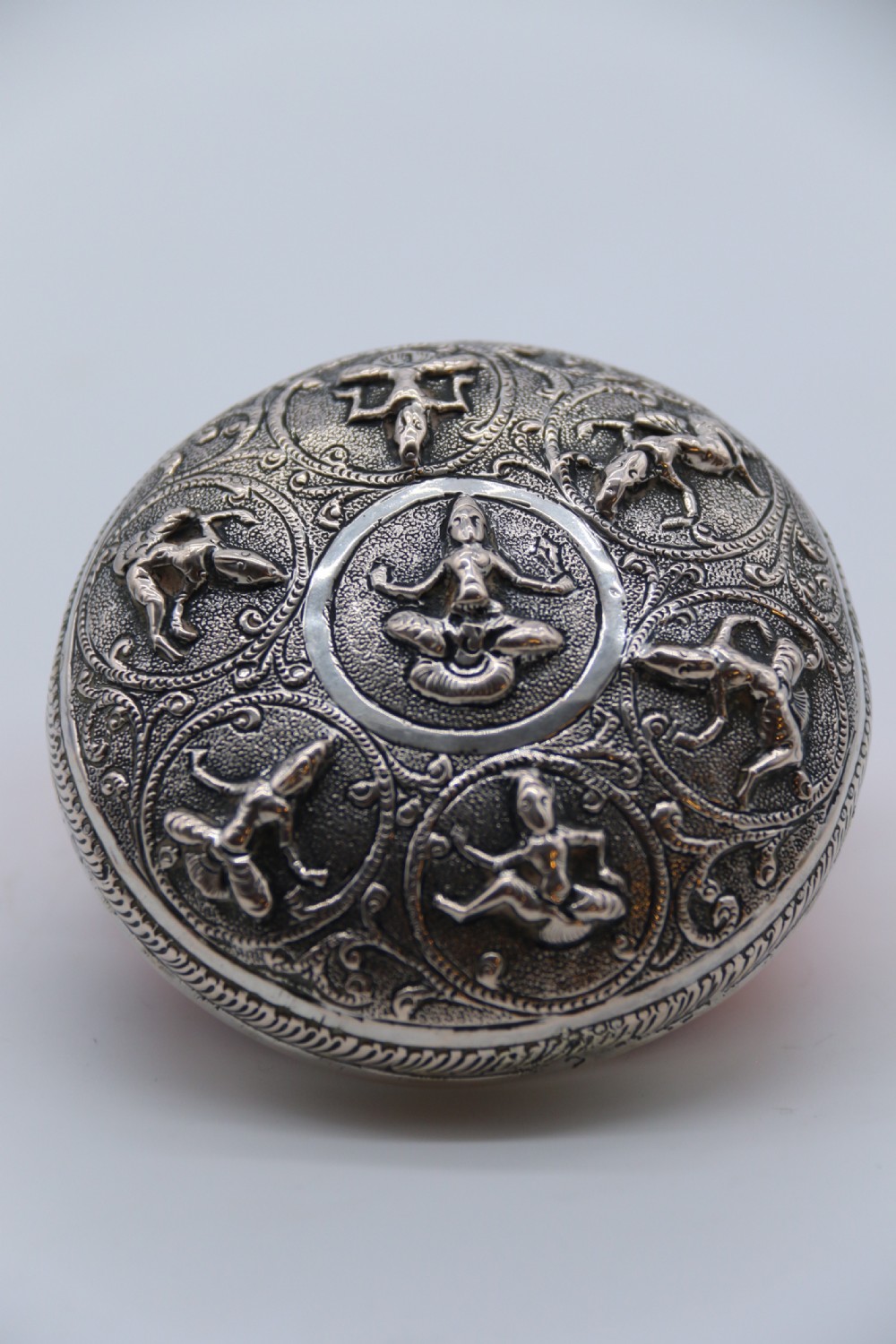 A fine Indian Raj period silver repousse decorated lidded container, c 1900 View X