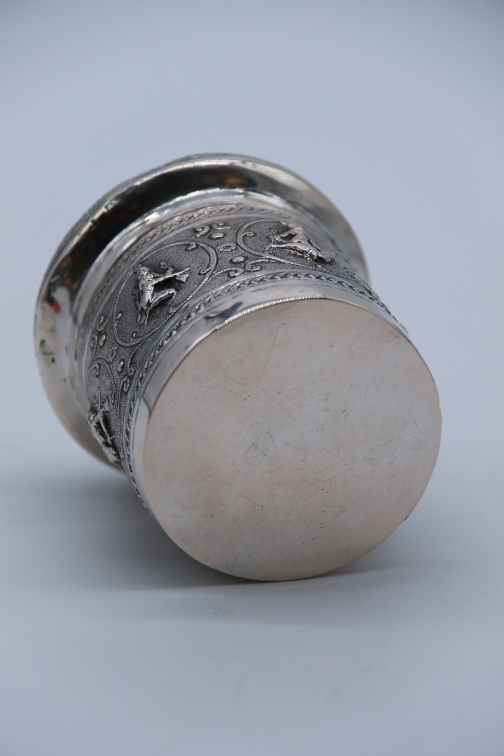 A fine Indian Raj period silver repousse decorated lidded container, c 1900 View XIII