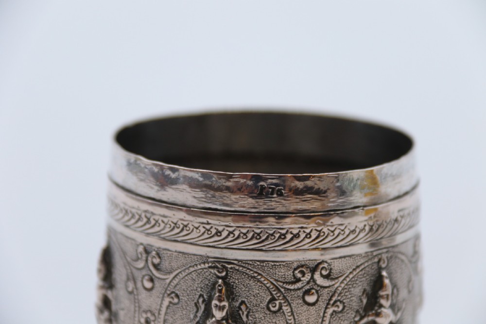 A fine Indian Raj period silver repousse decorated lidded container, c 1900 View XIV