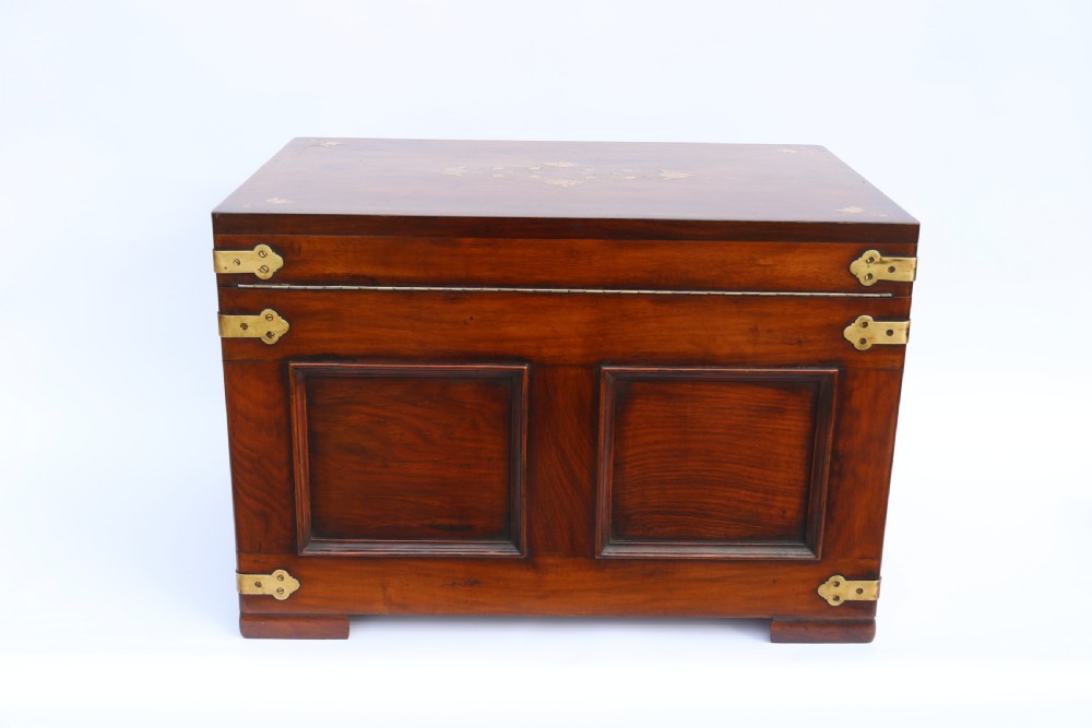 An Indian teak and brass inlaid marriage or dowry chest View XII