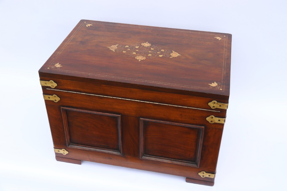 An Indian teak and brass inlaid marriage or dowry chest View XIII