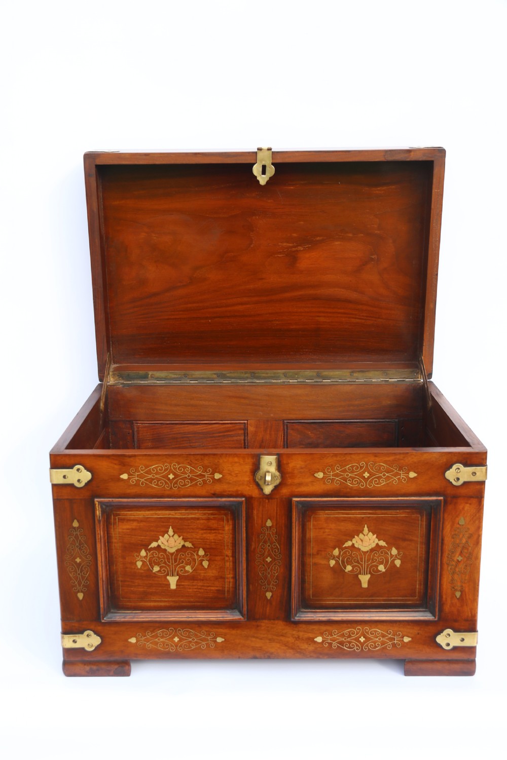 An Indian teak and brass inlaid marriage or dowry chest View XXIII